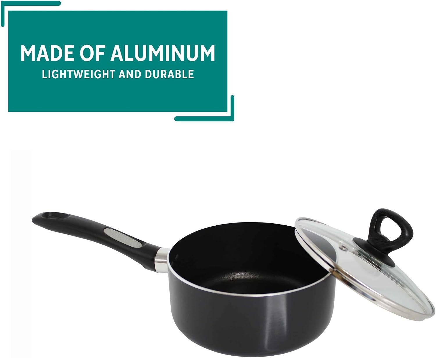 Mirro A79721 Get A Grip Aluminum Nonstick Sauce Pan with Glass Lid Cover Cookware, 1-Quart, Black -