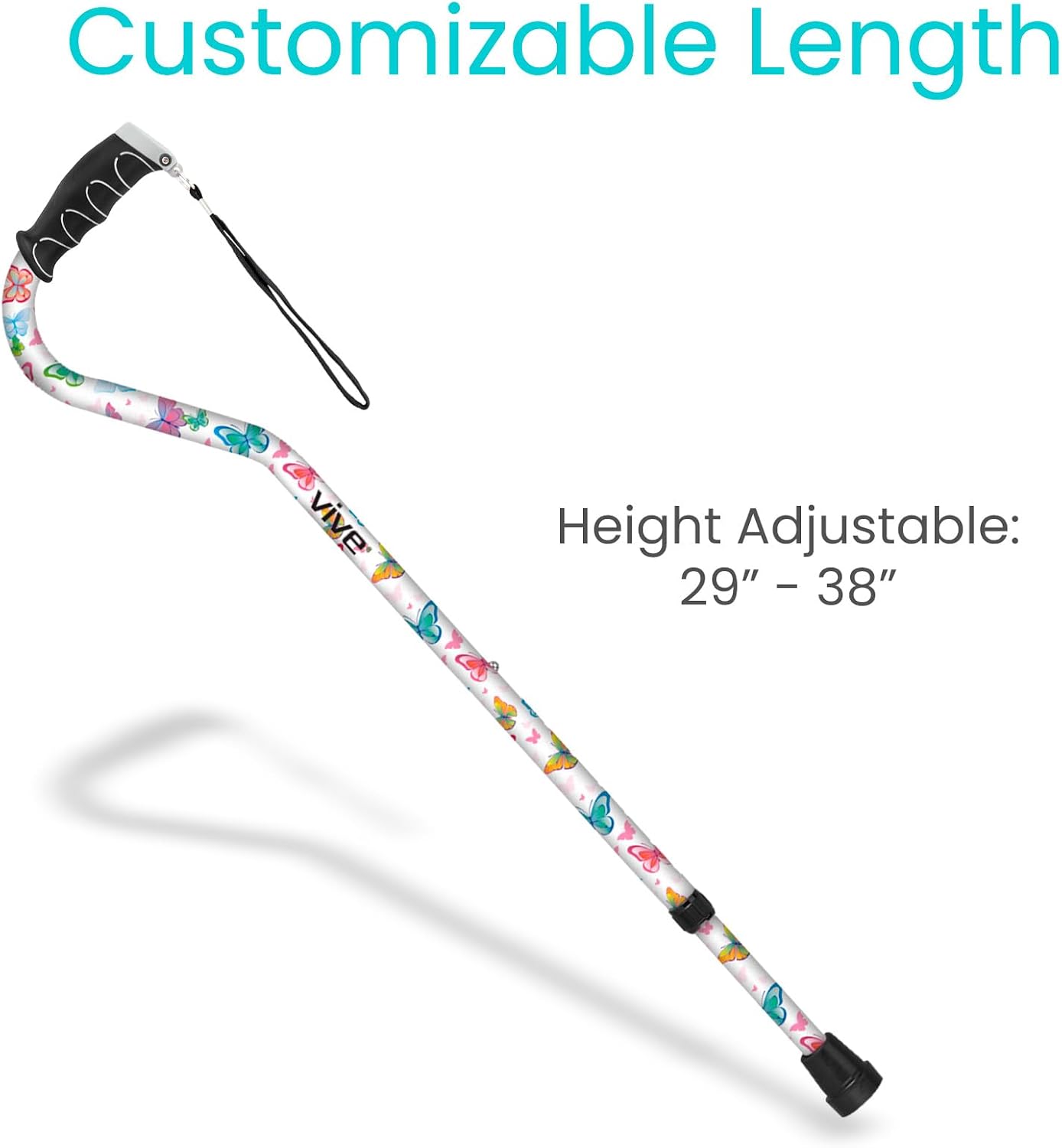 Vive Walking Cane for Women, Men, Elderly - Patented Offset Grip - Lightweight Adjustable Walking Aid with a Non-Slip Tip - Sturdy Balancing Mobility Aid for Seniors