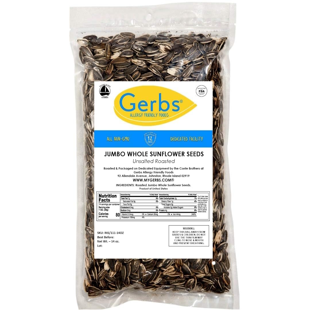 Lightly Sea Salted Sunflower Seed in Shell by Gerbs - 2 LBS - Top 11 Food Allergen Free & Non GMO - Premium Dry Roasted Seeds – COG USA | Small Batch, No Artificial Additives, Resealable Bag | Crack-and-Eat Crunchy Snack | Top 14 Allergen-Free