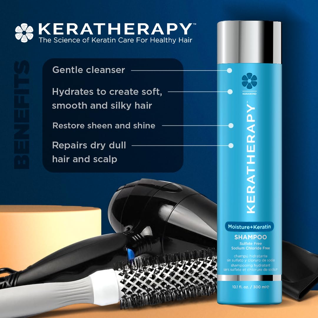 Keratherapy Keratin Infused Moisture Shampoo, 10.1 fl. oz., 300 ml - Anti Frizz Moisture Shampoo for Oily Scalp and Dry Ends - Kerabond Technology