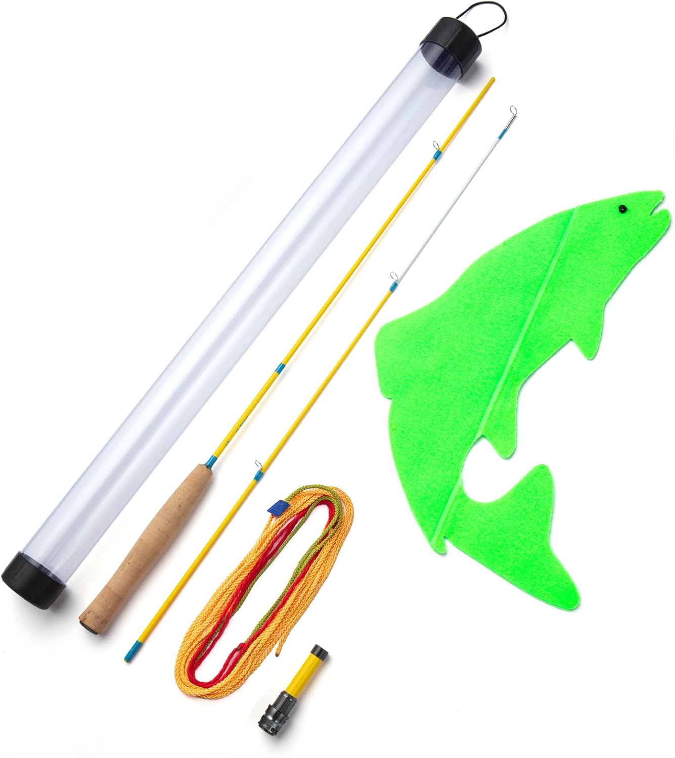 Maxcatch Practice Fly Fishing Rod, 4ft 2-Section, IM8 Graphite, with Detachable Reel Seat, 3 Color Lines, Trout-Shaped Target for Beginners