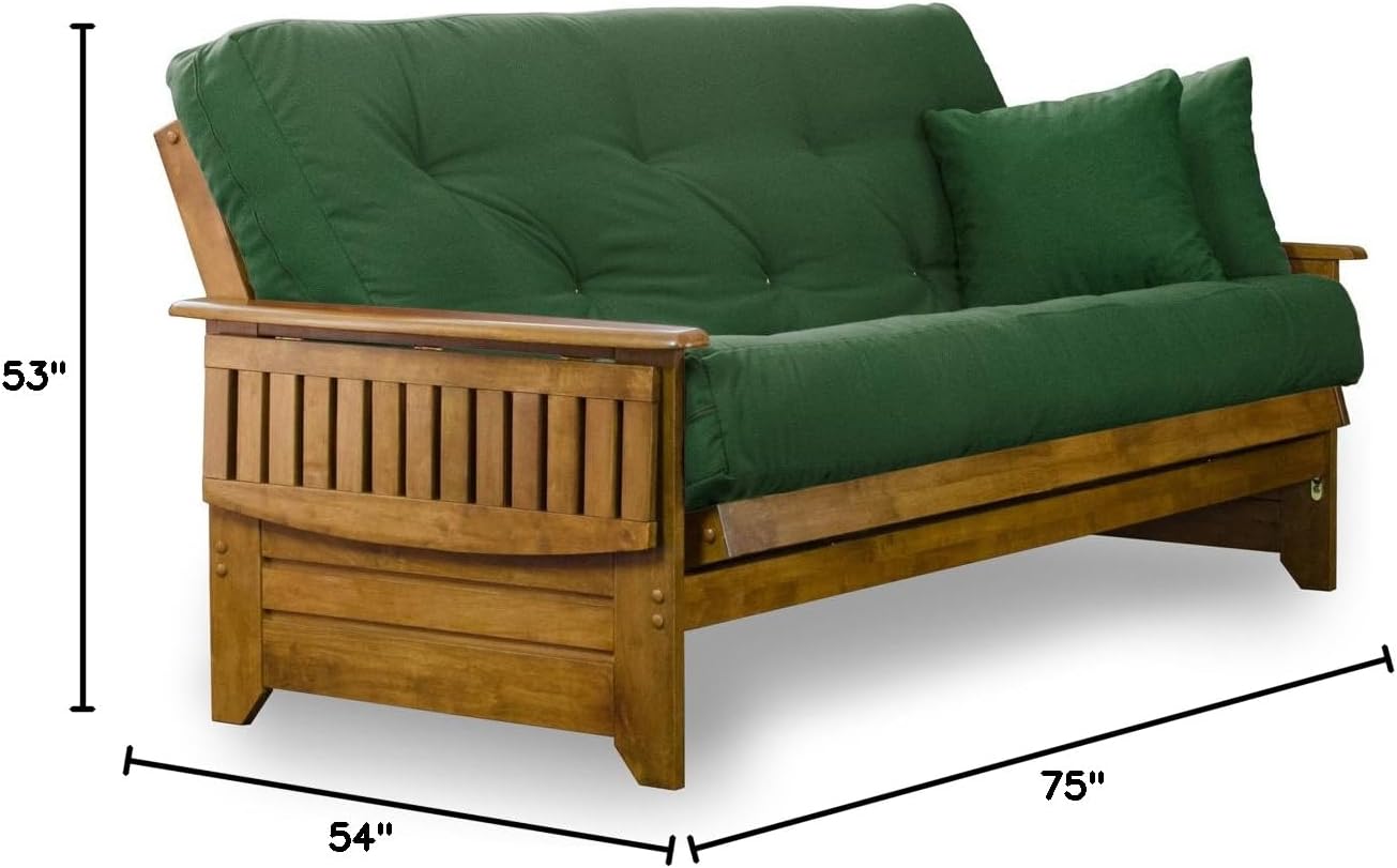 Brentwood Tray Arm Futon Sofabed Set - Queen Frame, 8" Microfiber Fudge Mattress, Heritage Finish
