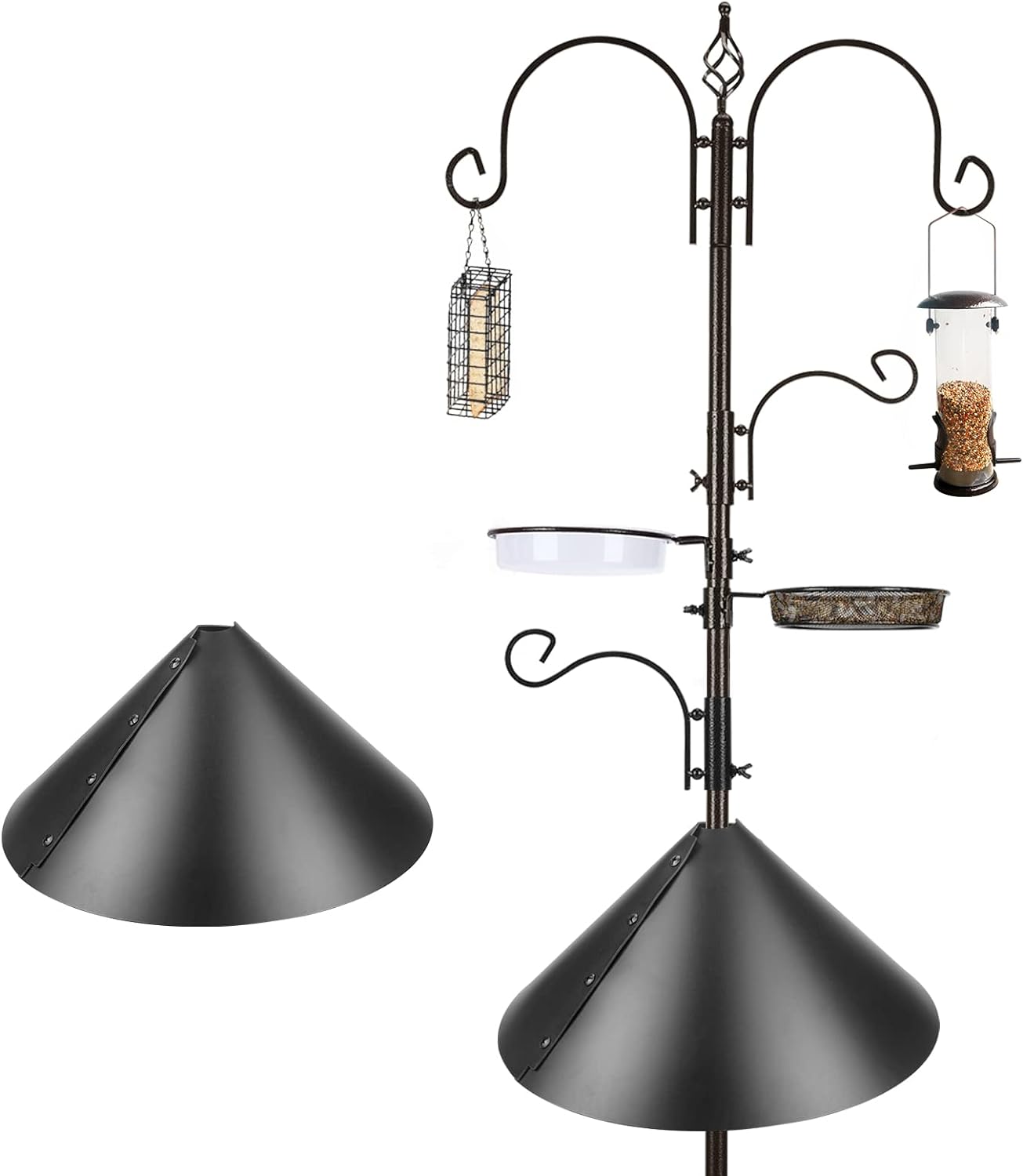 Deluxe Bird Feeding Station Kit with Multi Feeder Hanging Pole, Metal Suet Feeder, Bird Bath