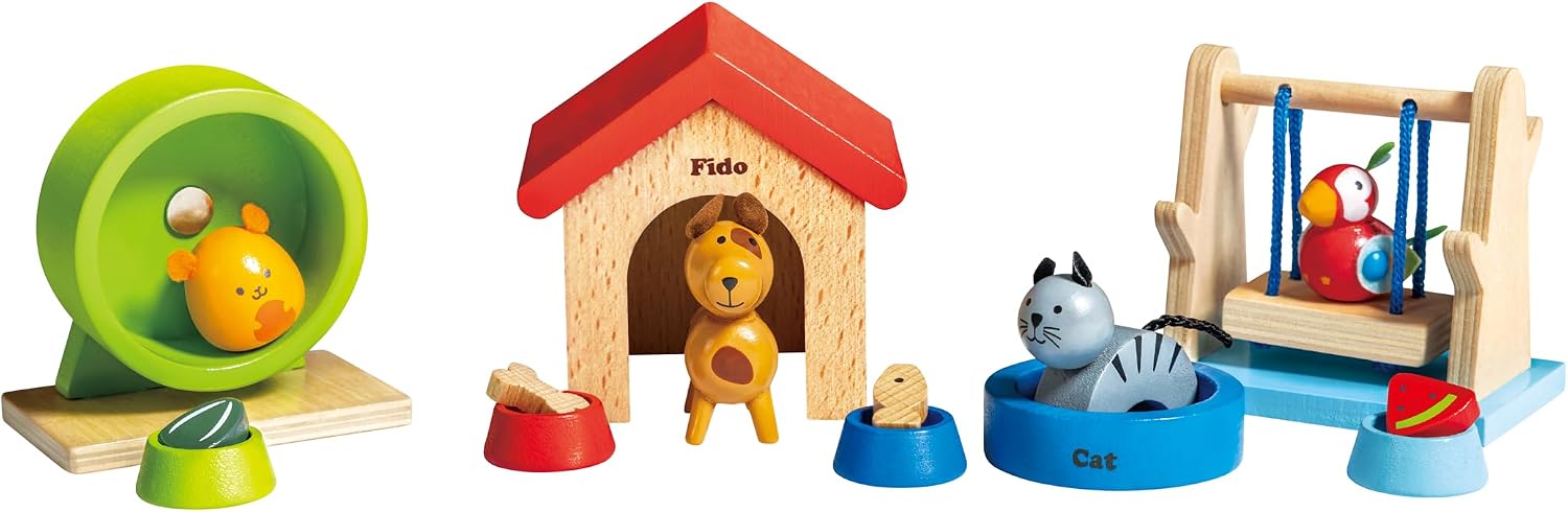 Hape Family Pets Wooden Dollhouse Animal Set