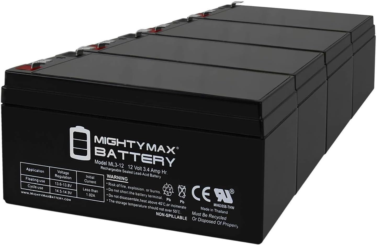ML3-12 - 12 Volt 3 AH, F1 Terminal, Rechargeable SLA AGM Battery