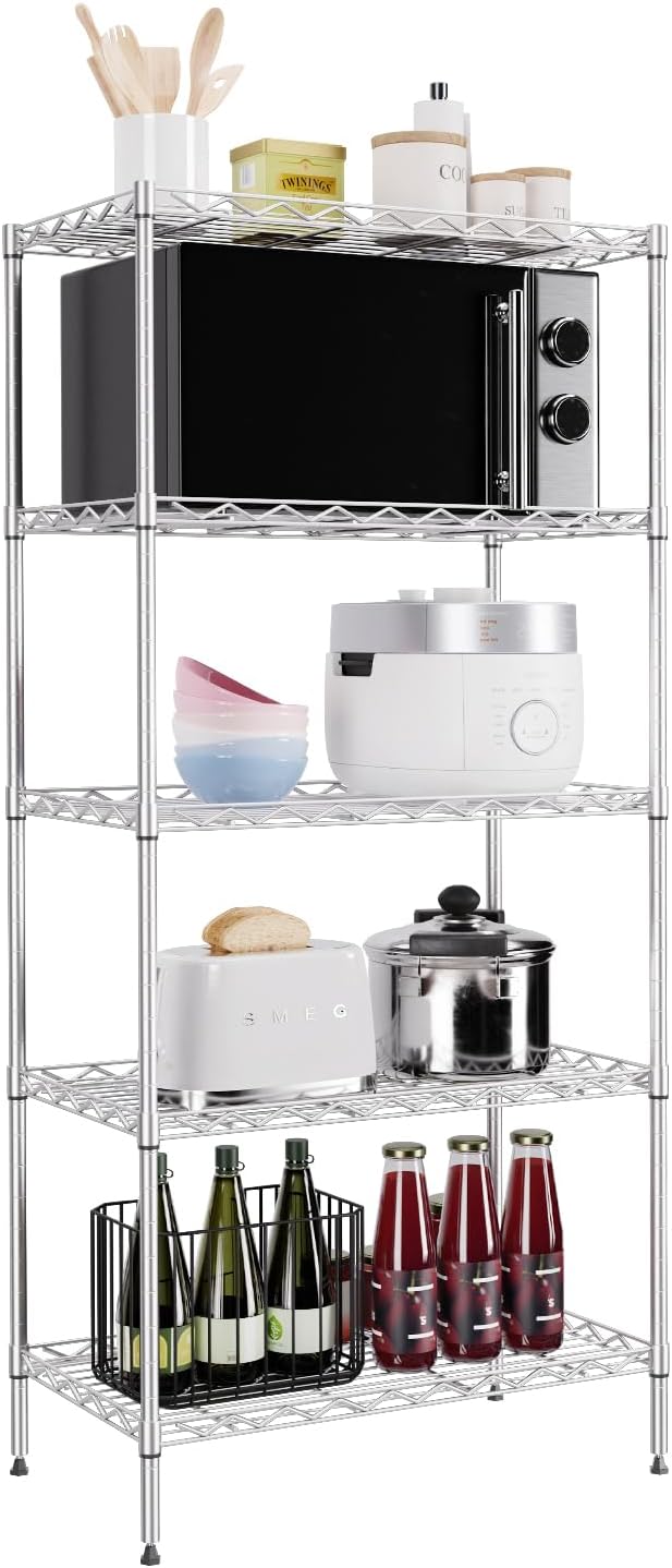 PayLessHere | 6-Tier Wire Shelf with Wheels | 45"x18"x82" | Black