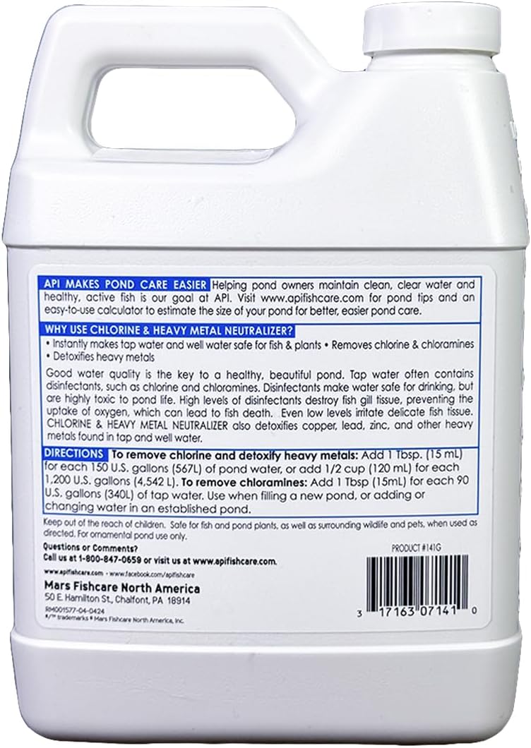 API POND CHLORINE & HEAVY METAL NEUTRALIZER Pond Water Neutralizer 32-Ounce Bottle