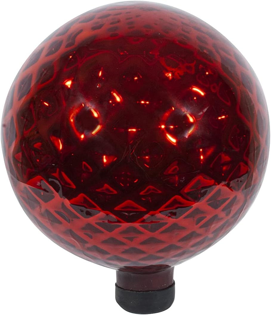Echo Valley 8815 Diamond Embossed Gazing Globe for Home, Garden, or Patio Decoration, Red, 10 inches
