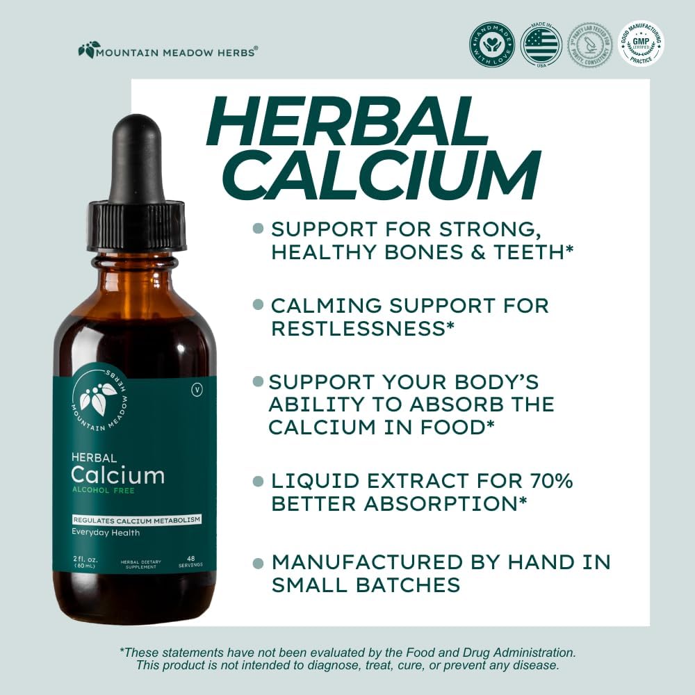 Mountain Meadow Herbs Herbal Calcium – Vegan Liquid Calcium Supplement for Bone & Teeth Support, High Absorption Plant-Based Formula for Adults & Kids - 2 oz