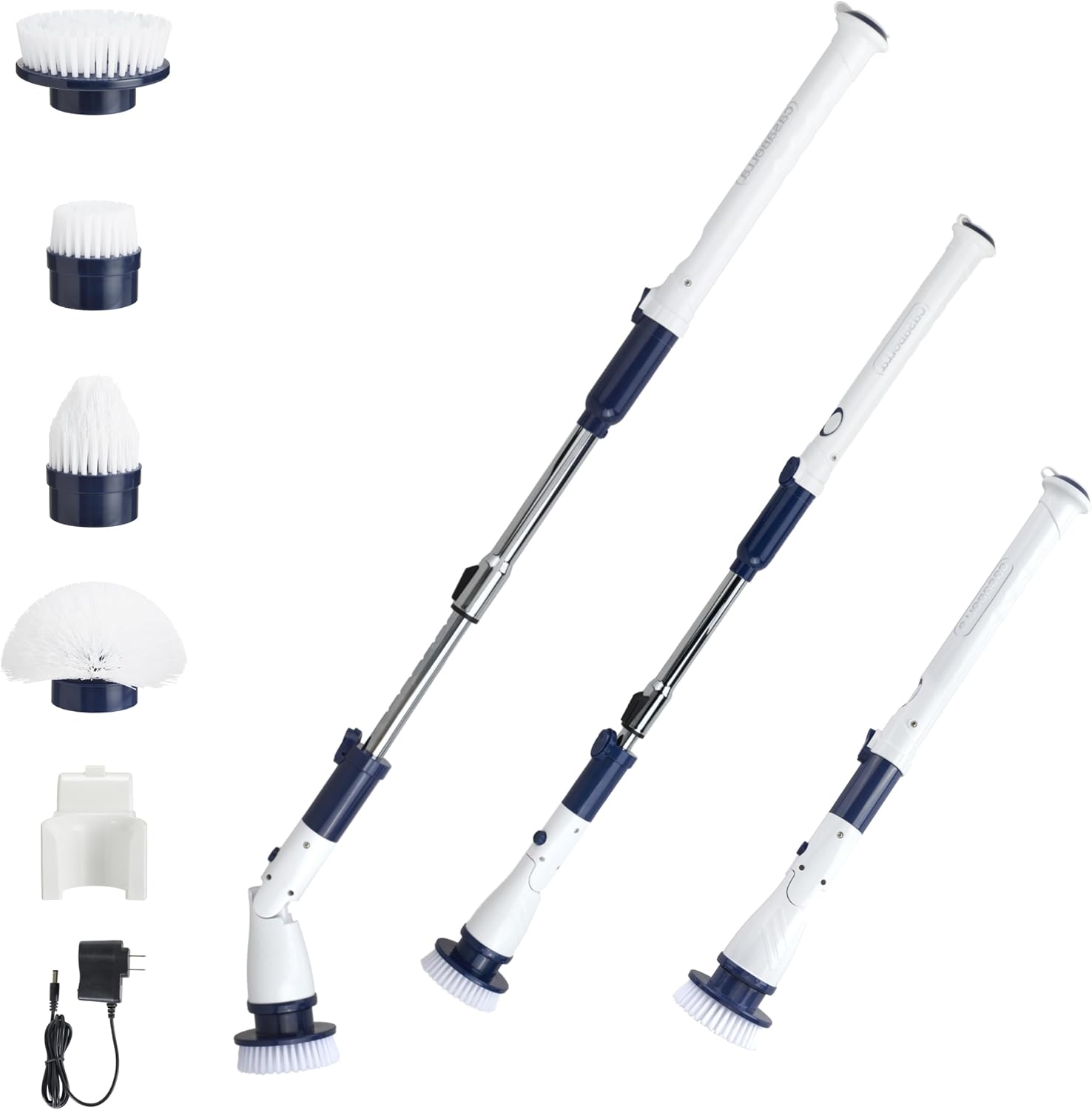 Casabella Power Spin Scrubber, Extendable to 47.5” – Cordless Electric Cleaner for Shower, Kitchen, Bathroom, Tile, Tub, Car, Deck - Rechargeable Spin Brush with Adjustable Brush Head & 4 Attachments