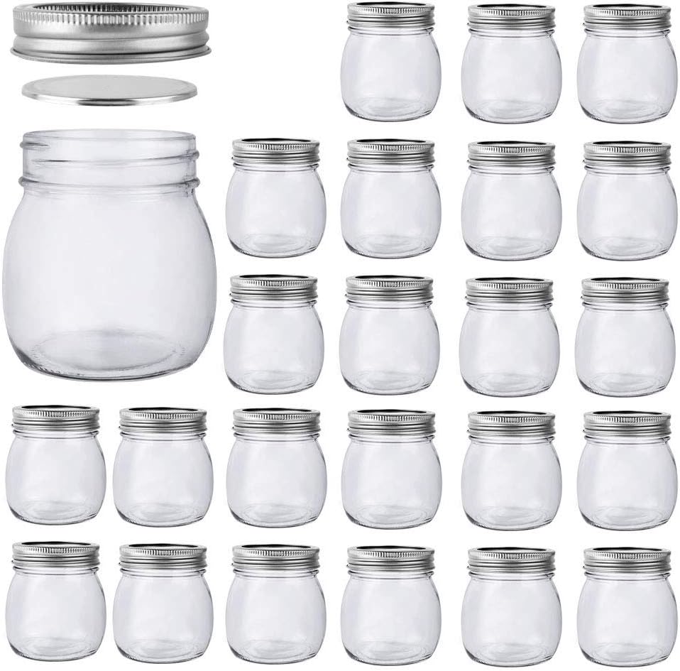 Betrome 24 Pack 4 oz Glass Mason Jars, Canning Jars with Regular Lids | 120ml Glass Storage Containers for Overnight Oats, Jam, Jelly,Honey, Beans, Spice, Wedding Party Favors, Shower Favors