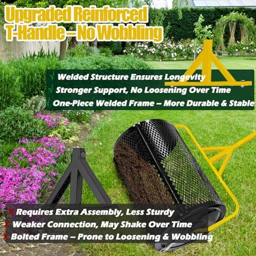 2026 Upgraded 30 Inch Compost Spreader, 26 Gal/99L Large Capacity Heavy Duty Peat Moss Spreader for Lawn, Stable T-Handle Manual Spreader for Top Soil