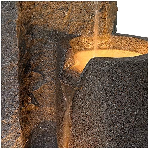 Outdoor Large Bowl and Pillar 34 1/2" High Modern Fountain with LED Lights | Zen Decor Faux Stone Floor Standing Waterfall Tiered Water Feature for