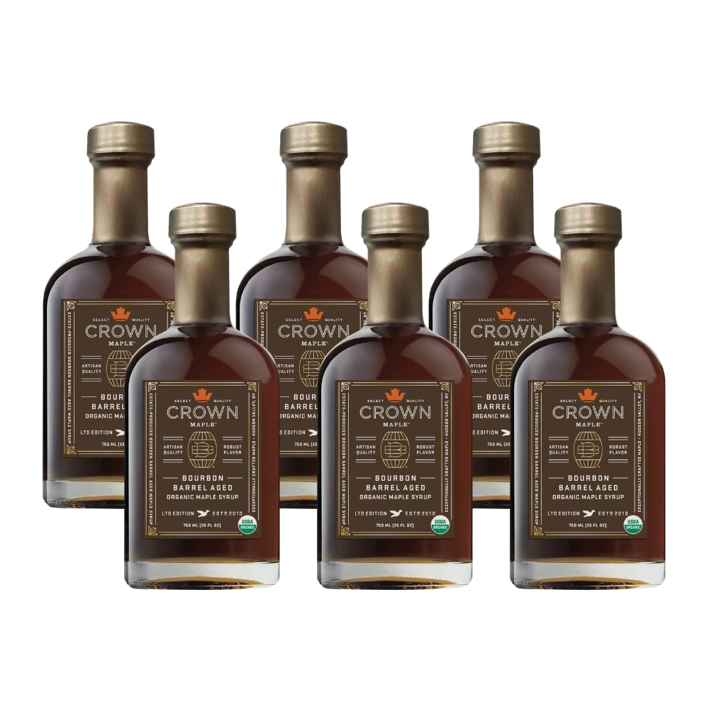 Crown Maple Organic Bourbon Barrel Aged Maple Syrup, Pancakes, Flavor Cocktails, Marinades and Sauces, 12.7 Fl Oz