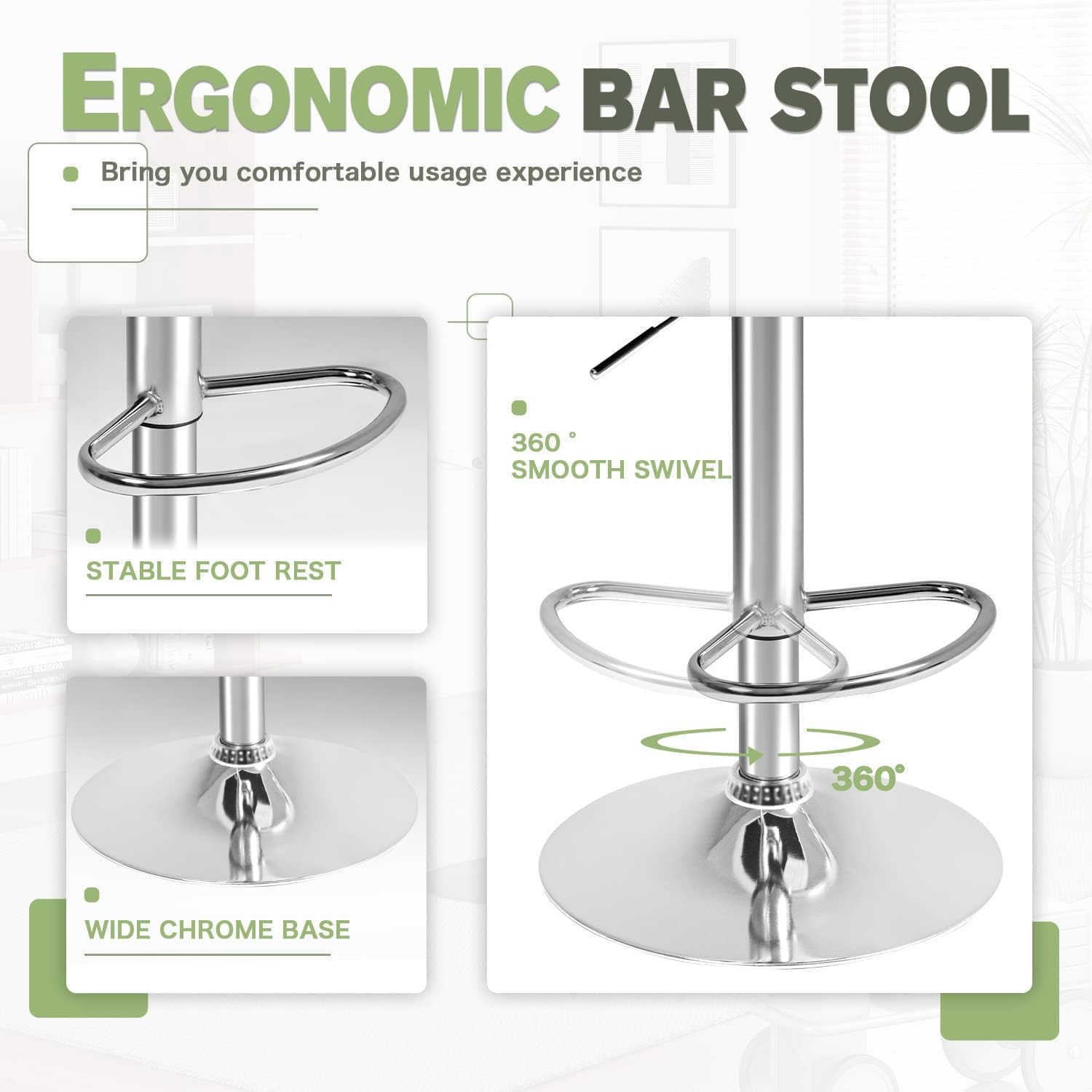 Furmax Bar Stools Modern Pu Leather Swivel Adjustable Hydraulic Bar Stool Square Counter Height Stool Set of 2 (White)
