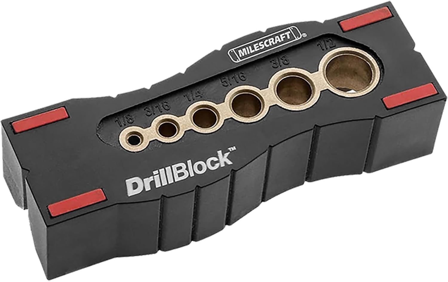 Milescraft 1312 Drill Block - Handheld Drilling Guide, Drilling Jig with Drill Guides for 6 of the Most Common Imperial Drill Bit Sizes