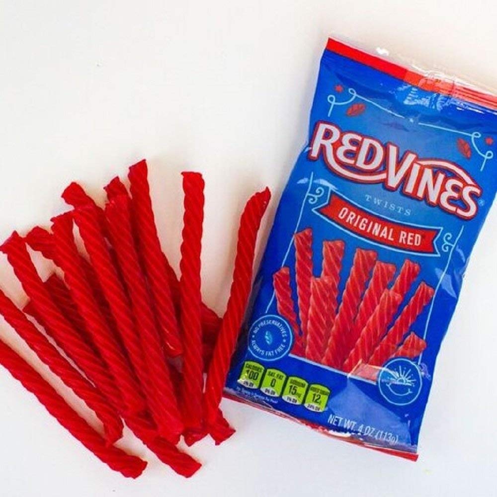 Red Vines Licorice Twists, Original Red Flavor, Soft & Chewy Candy, 4 Ounce (Pack of 24)