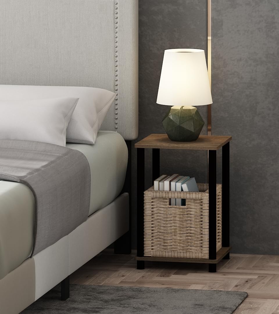Furinno Turn-N-Tube End Table Corner Shelves, Set of 2, Dark Cherry/Black | Stackable Modern End Table with Open Shelf, Night Stand, Bedside Table, for Living Room, Bedroom