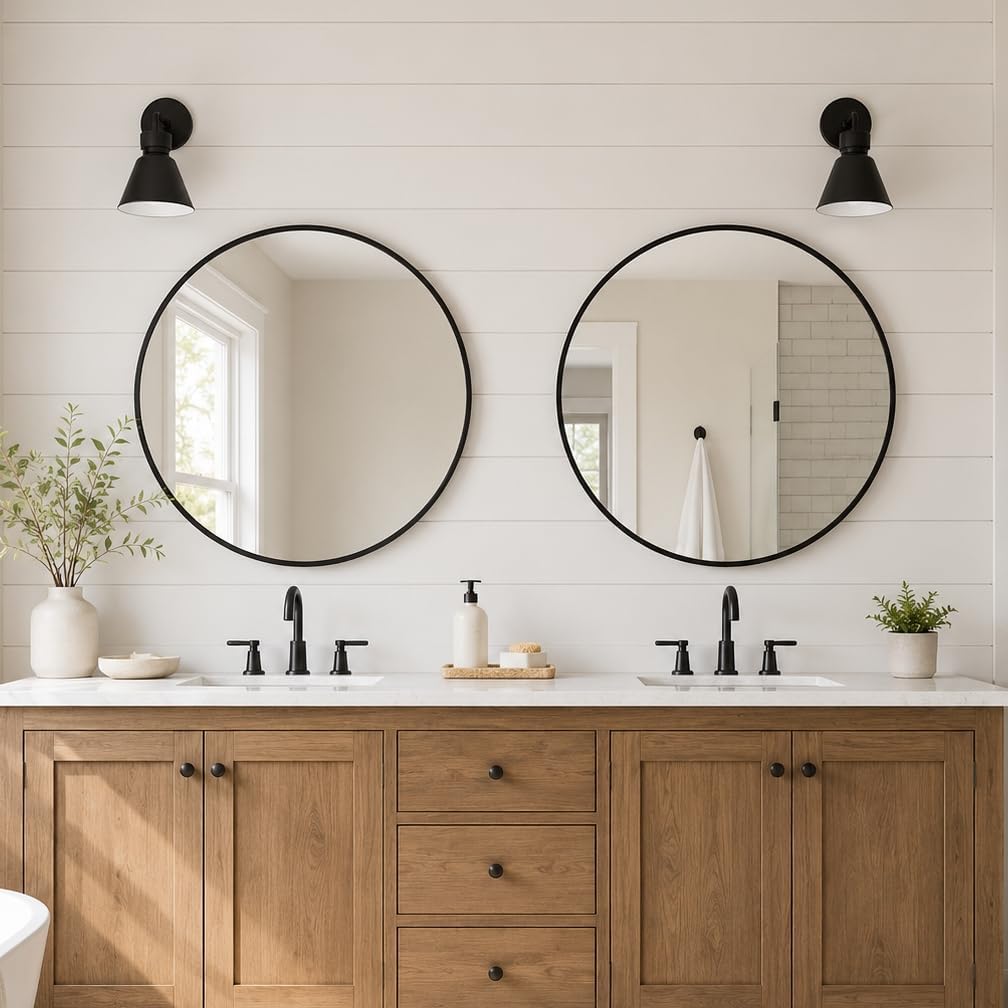 USHOWER Frameless Round Bathroom Mirror 24"