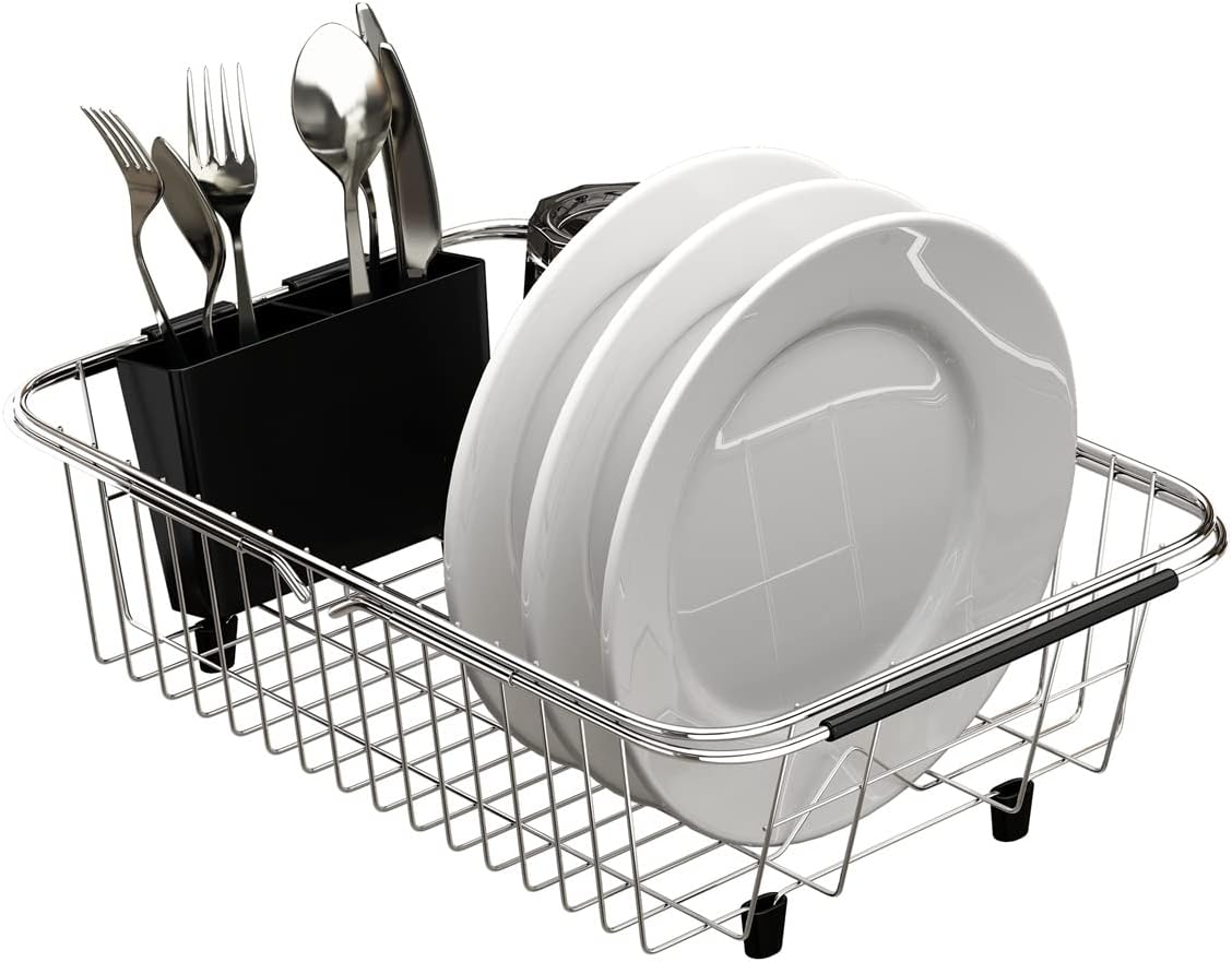 TESOT Adjustable Over Sink Dish Rack Stainless Steel Dish Drying Rack On Counter or in Sink, Rustproof