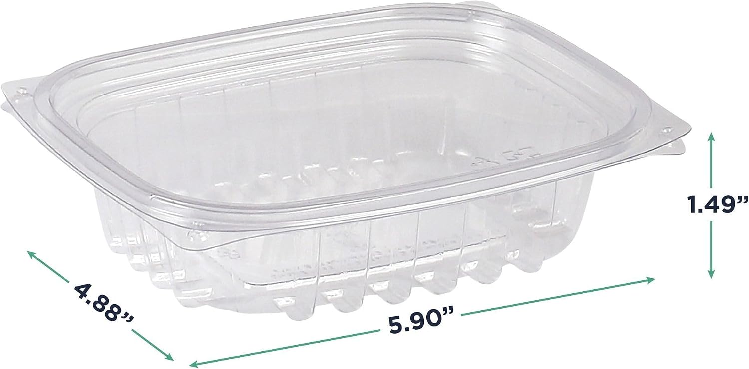 Eco-Products EPRC32 Renewable & Compostable Rectangular Deli Containers - 32oz., 50 Per Pack (Case of 4 Packs), clear