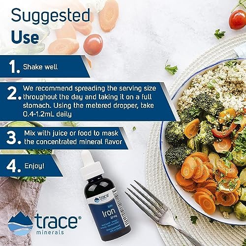 Trace Minerals Iron Liquid Supplement, 22 mg Ferrous Sulfate, 1.9 fl oz | Gentle on the stomach, High-absorption ionic form