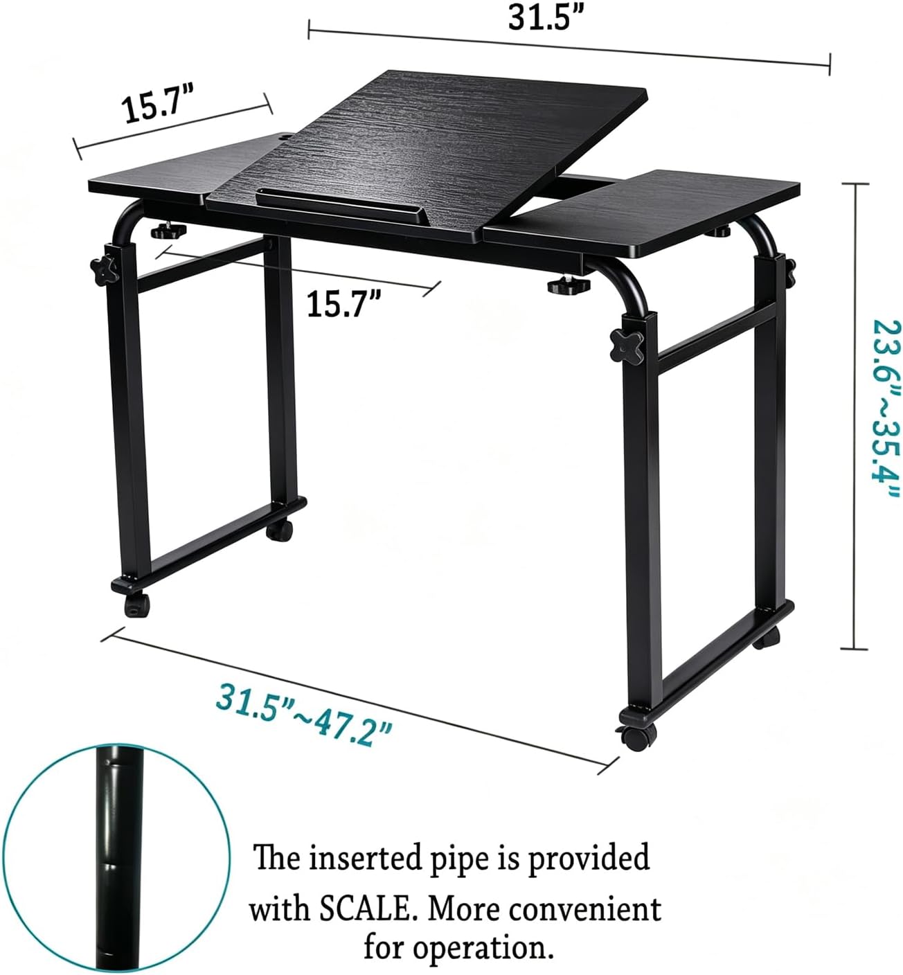 Overbed Laptop Cart Over The Bed Table with Wheels Adjustable Bed Hospital