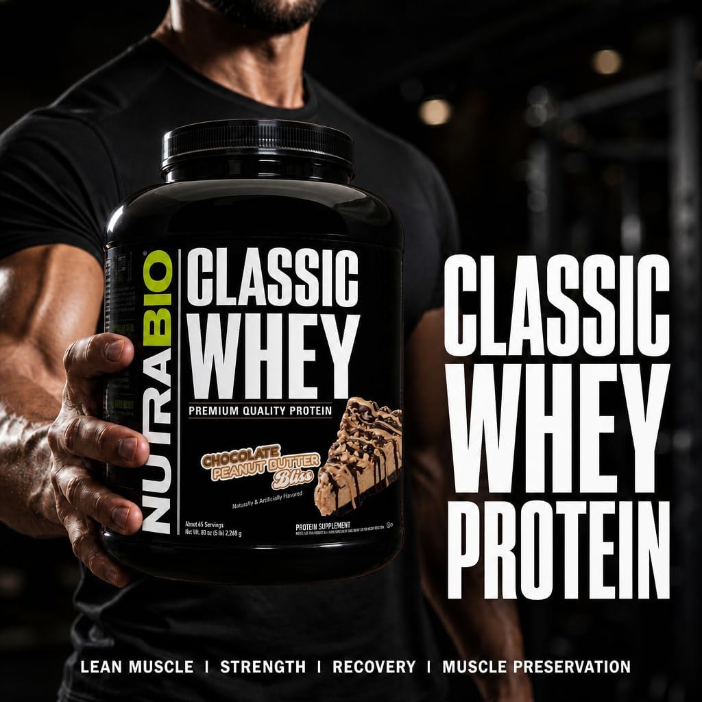 NutraBio Classic Whey Protein Powder- 25G of Protein Per Scoop - No Fillers, Artificial Colors, Preservatives - Chocolate Milkshake, 2 Pounds