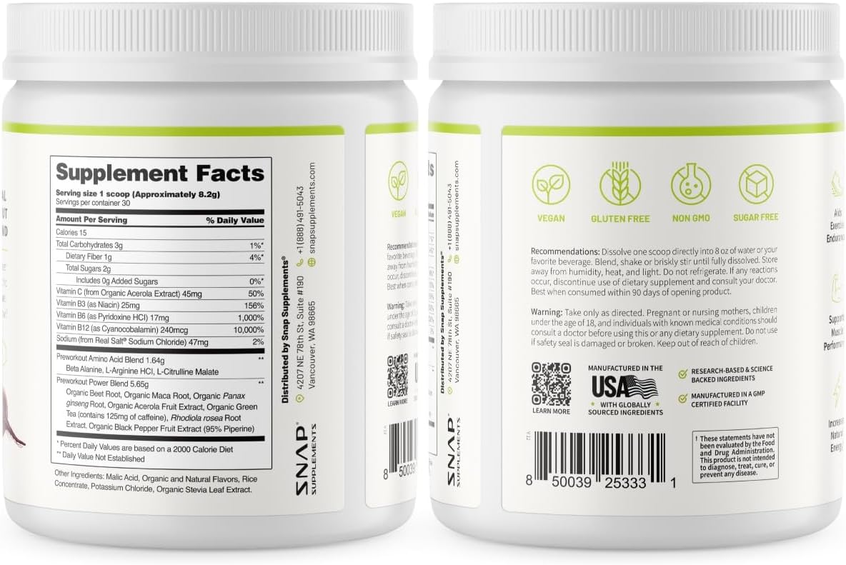 Snap Supplements Beet Root Powder Natural Pre Workout for Men Women, 30 SRV