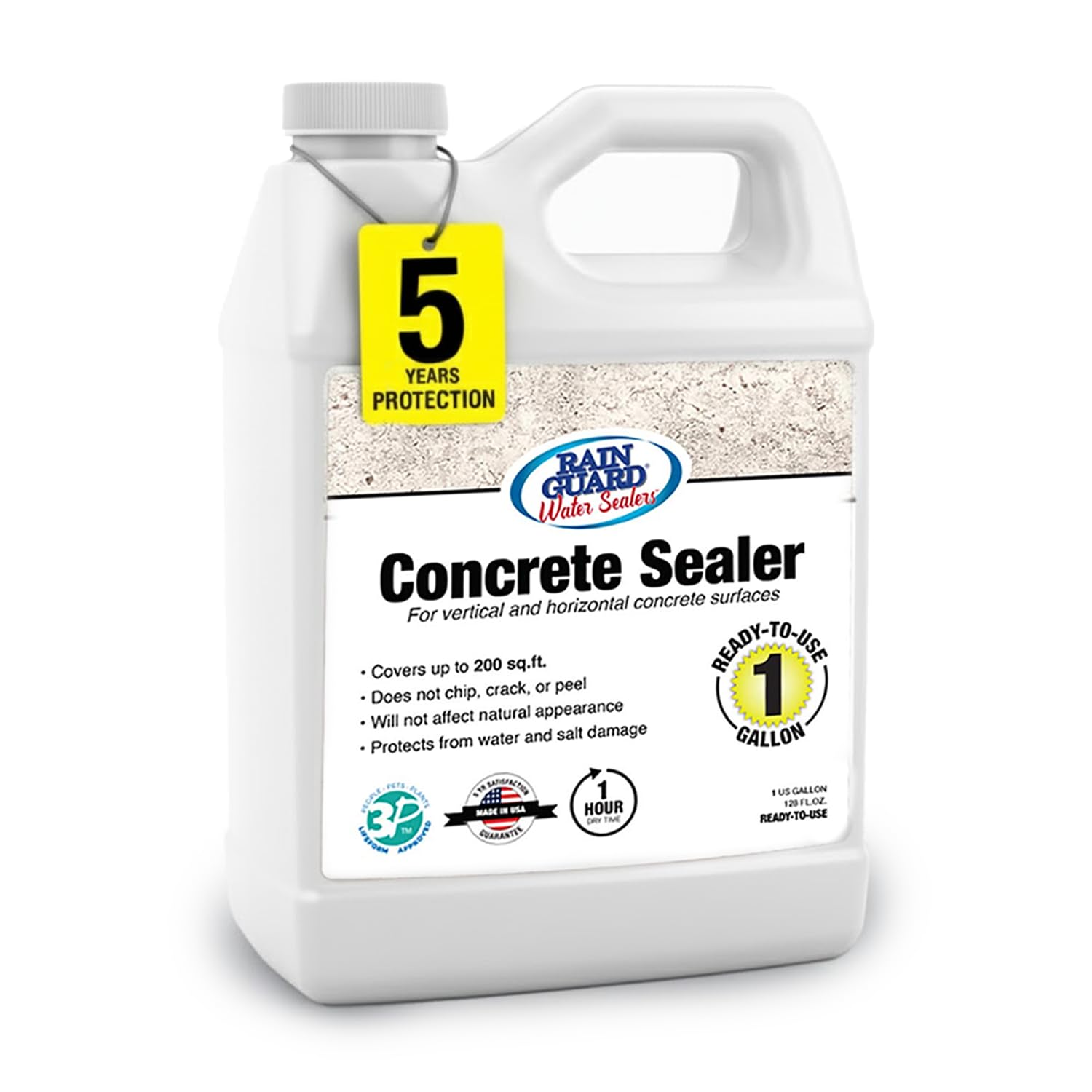 Rain Guard Concrete Sealer 5 Gallon | Ready to Use | Natural Finish | Deep Penetrating Protection Against Water and Salt Damage for All Concrete Surfaces | Silane/Siloxane Waterproofer | Ready To Use, Natural Finish, Clear, Deep Penetrating Protection Ag…
