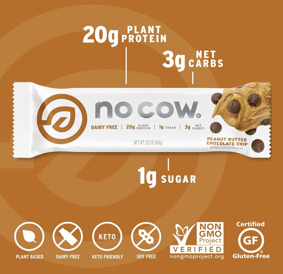 No Cow Vegan Protein Bars, Peanut Butter Variety, 12 Pack