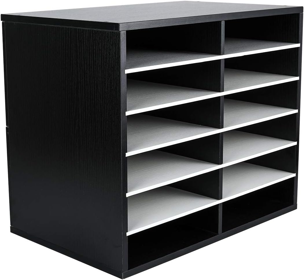 EasyPAG 12 Compartments Wooden Literature Organizer with Adjustable Shelves, 6000 Sheets Capacity Paper Organizer