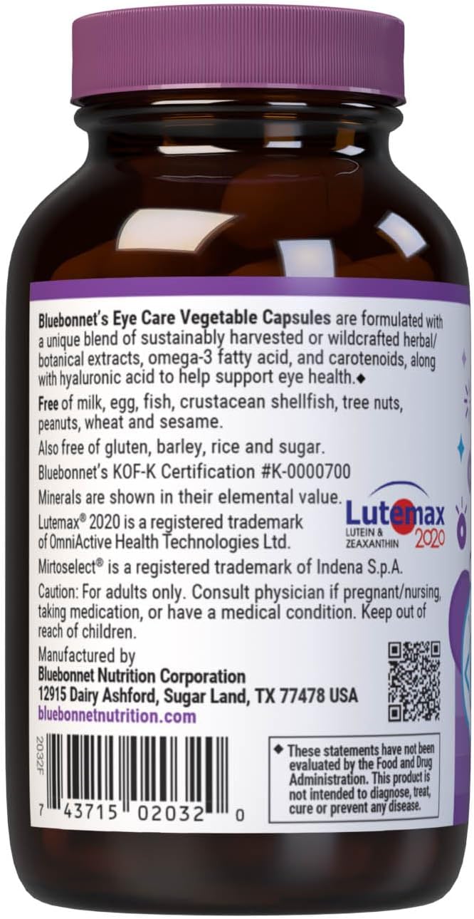 Bluebonnet Nutrition Eye Care Macular & Blue, Eye Health & Blue Light Support*, Vegan, Kosher-Certified, Gluten-Free, Dairy-Free