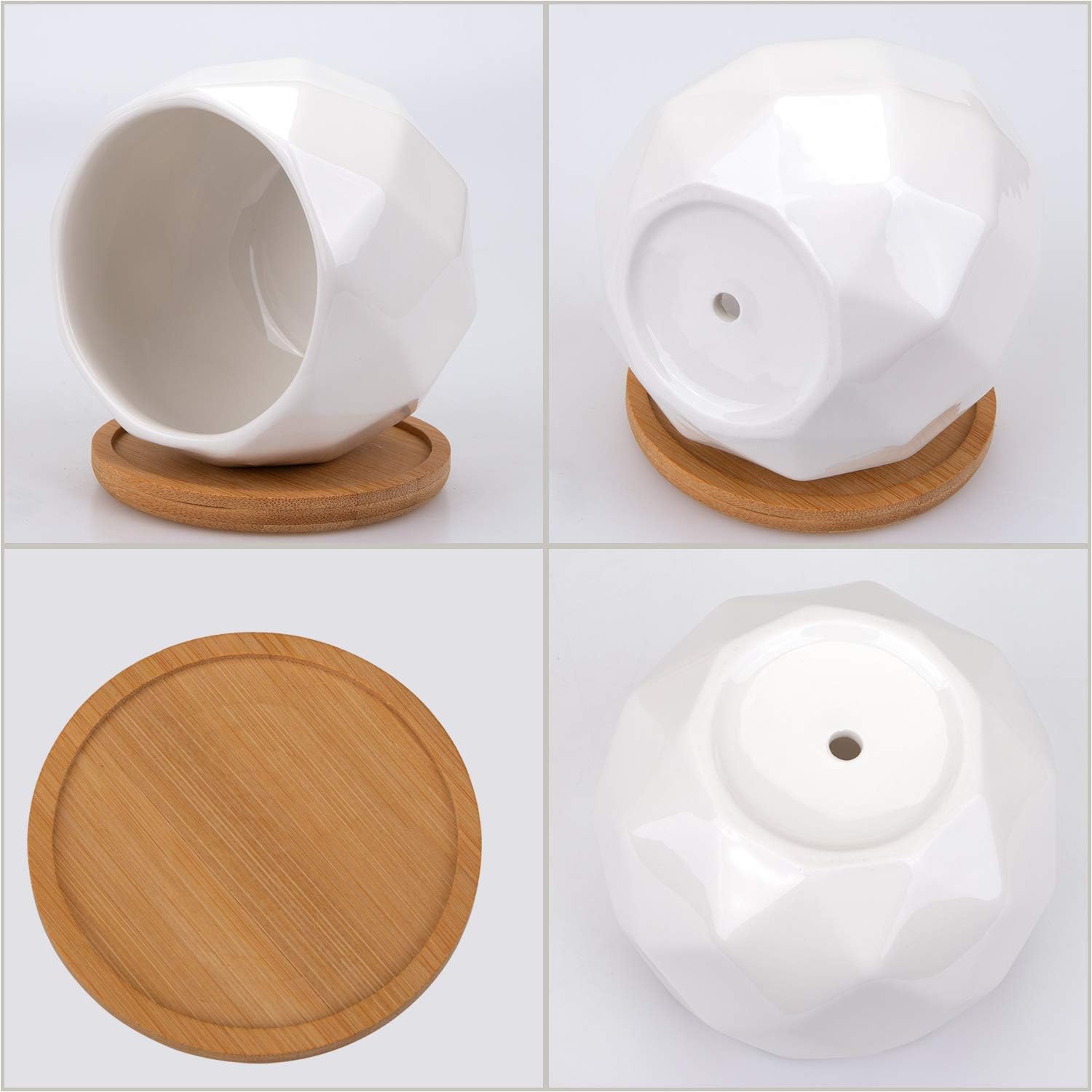 Jucoan 6 Pack Ceramic Succulent Planter Pot with Bamboo Tray