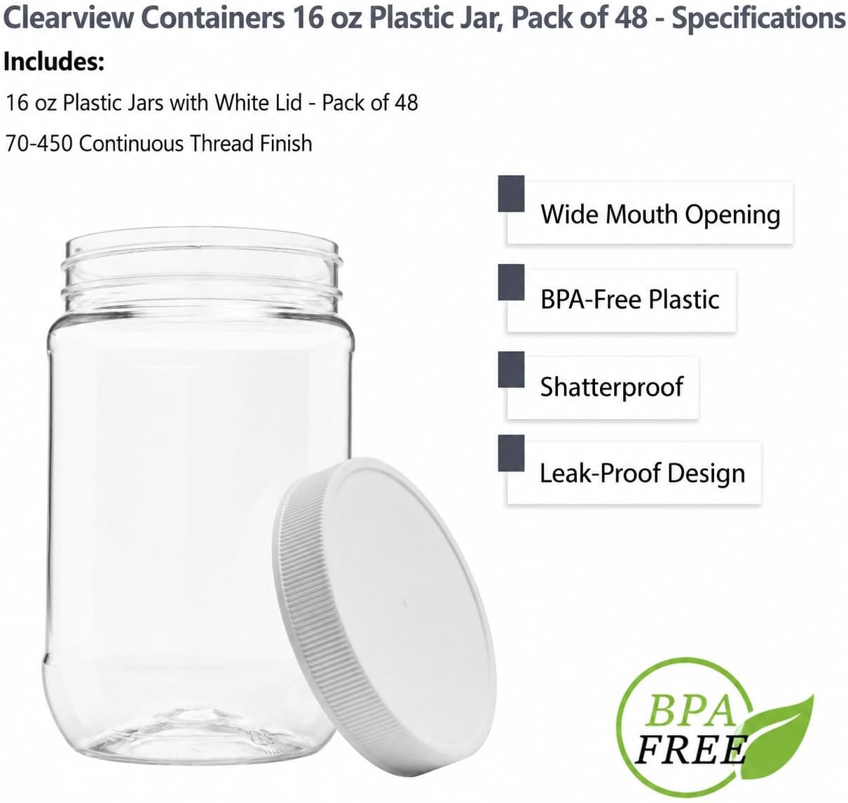 1 Pack - 128 oz (1 Gallon) Plastic Storage Jars with 110-400 Leak Proof Black Lids, Food Grade, BPA Free, Hand Wash Only (128oz, BLK, 1PK)