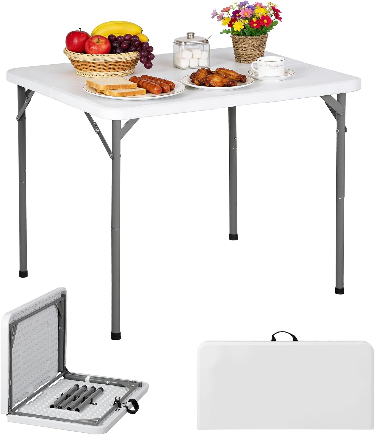 ZENY 6ft Folding Table, Portable Picnic Table, Plastic Table for Indoor Outdoor Picnic, Party, Camping, Heavy Duty Fold-up Table with Handle, White