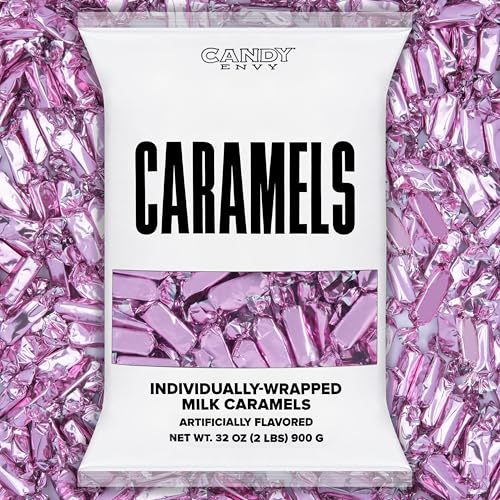Candy Envy - Individually Wrapped Caramels - Light Pink Wrapper - 2 Pound Bulk Light Pink Valentine Candy