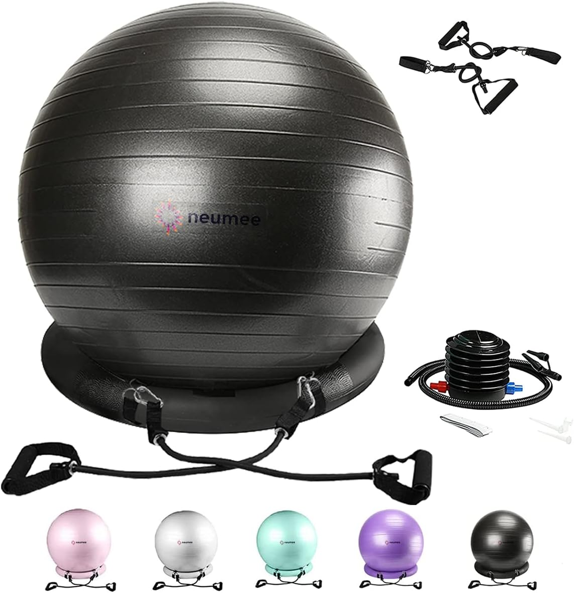 Yoga Ball Chair with 65cm Exercise Ball & 2 Resistance Bands, Stability Base for Home Office, Yoga, Pilates & Fitness, Balance Ball for Posture