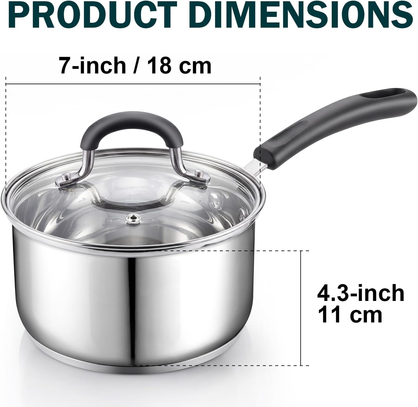 Cook N Home Professional 2 Quart Stainless Steel Saucepan with Lid, Small Kitchen Induction Cooking Sauce Pot Pan, Stay-Cool Silicone Handle, Dishwasher Safe