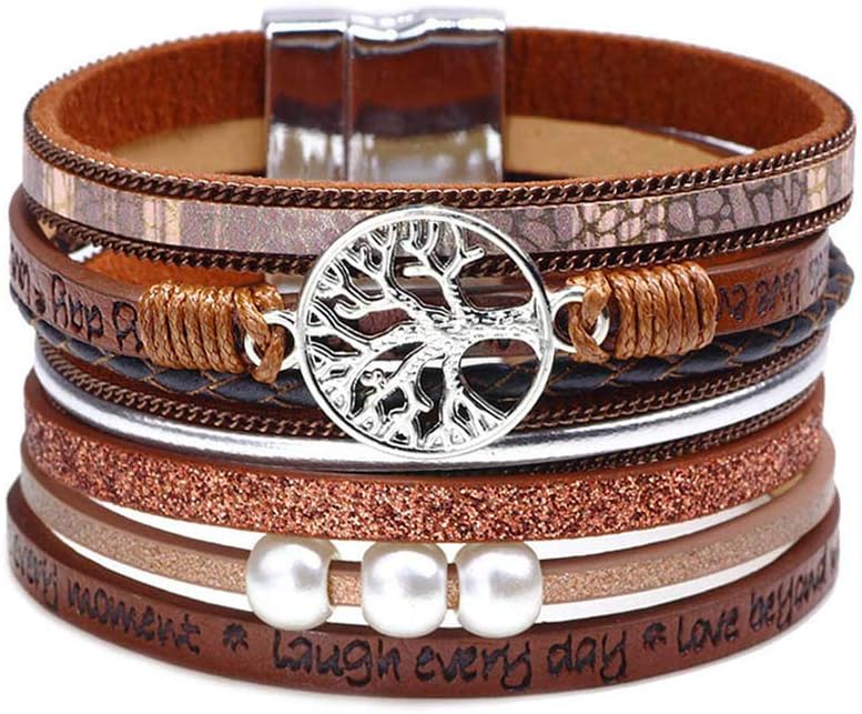 Fesciory Leather Wrap Bracelets for Women, Boho Western Layered Jewelry