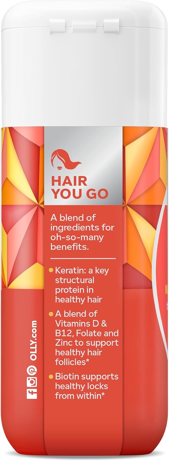 OLLY Ultra Strength Hair Softgels, Biotin, Keratin, Vitamin D, B12 - 30 Ct