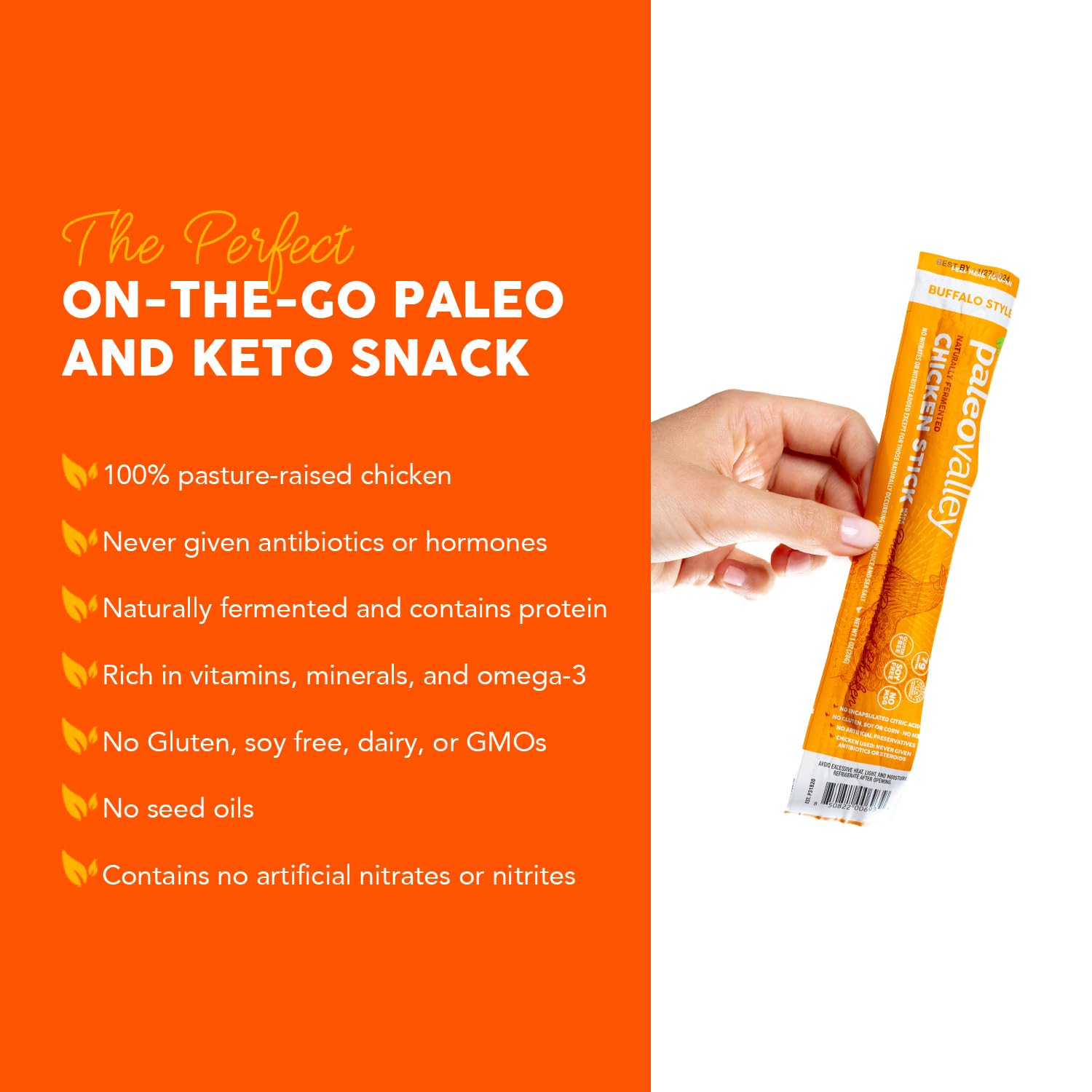 Paleovalley 100% Grass Fed Beef Sticks, Protein Snacks, Original | 10 Count, Individually Wrapped, Naturally Fermented, Gluten Free, Keto and Paleo, Made With Simple Ingredients, 6g Protein