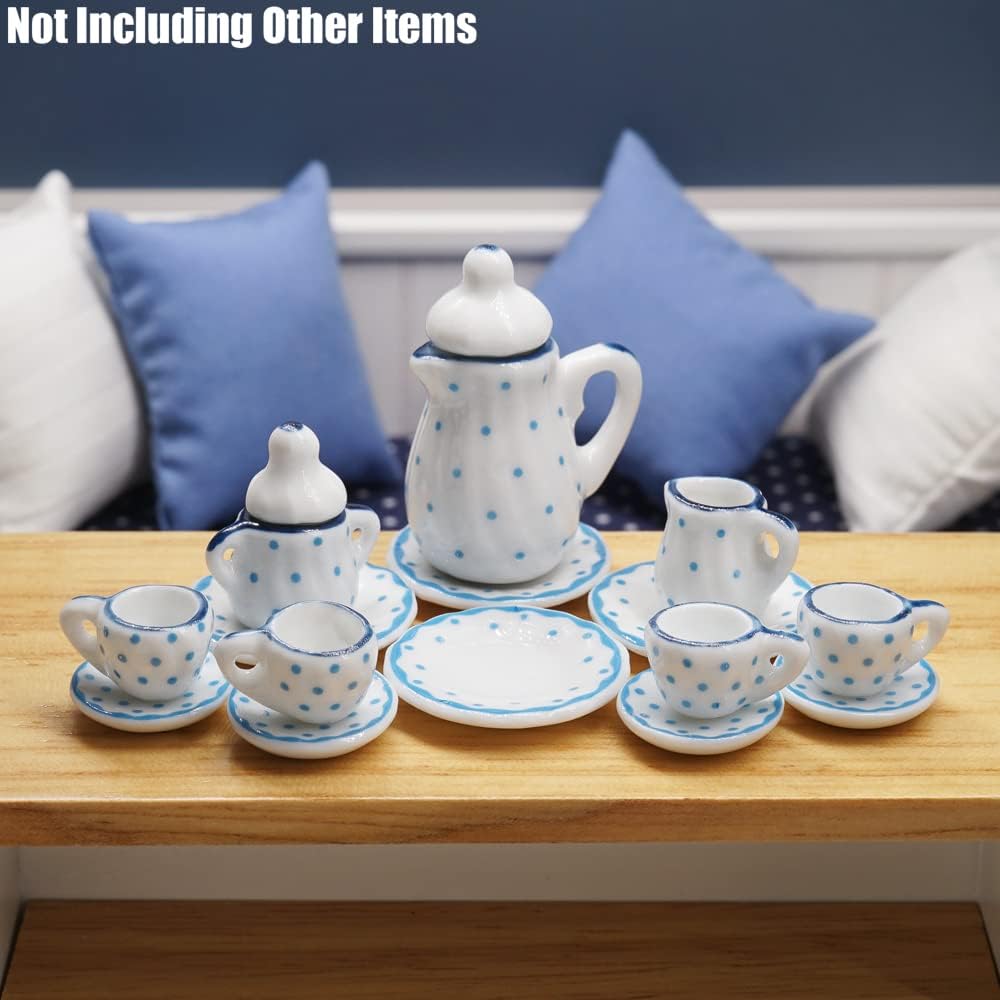 Odoria 1/12 Miniature Porcelain Tea Set 15Pcs Dollhouse Decoration Accessories, Grapes