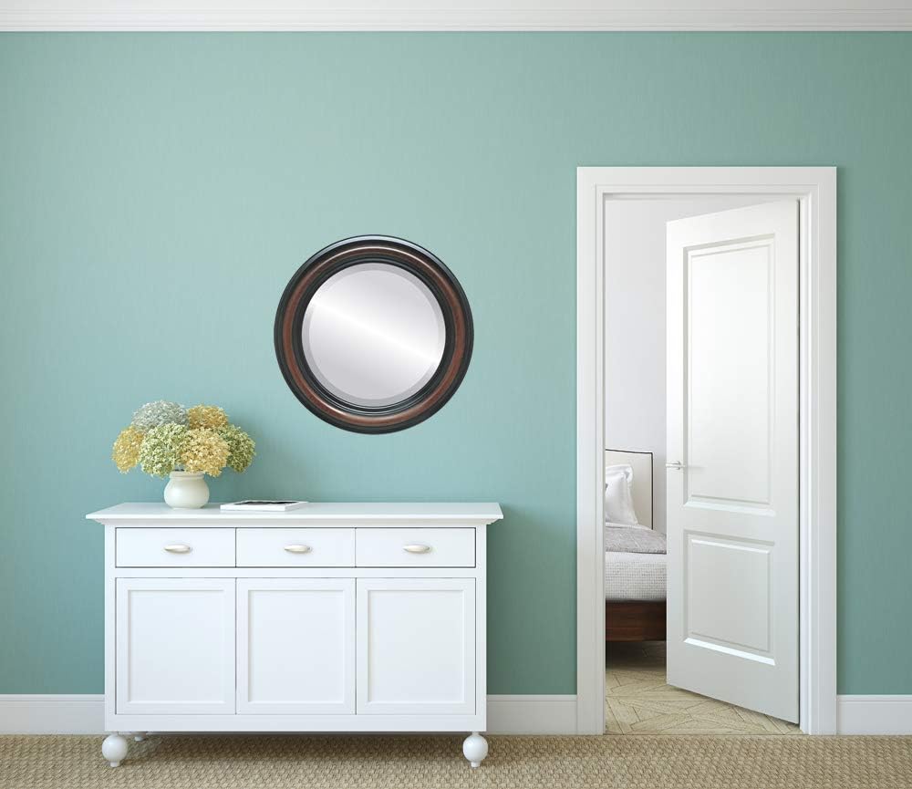 OVALCREST Round Beveled Wall Mirror for Home Decor - Philadelphia Style - Rubbed Bronze - 22x22 Outside Dimensions