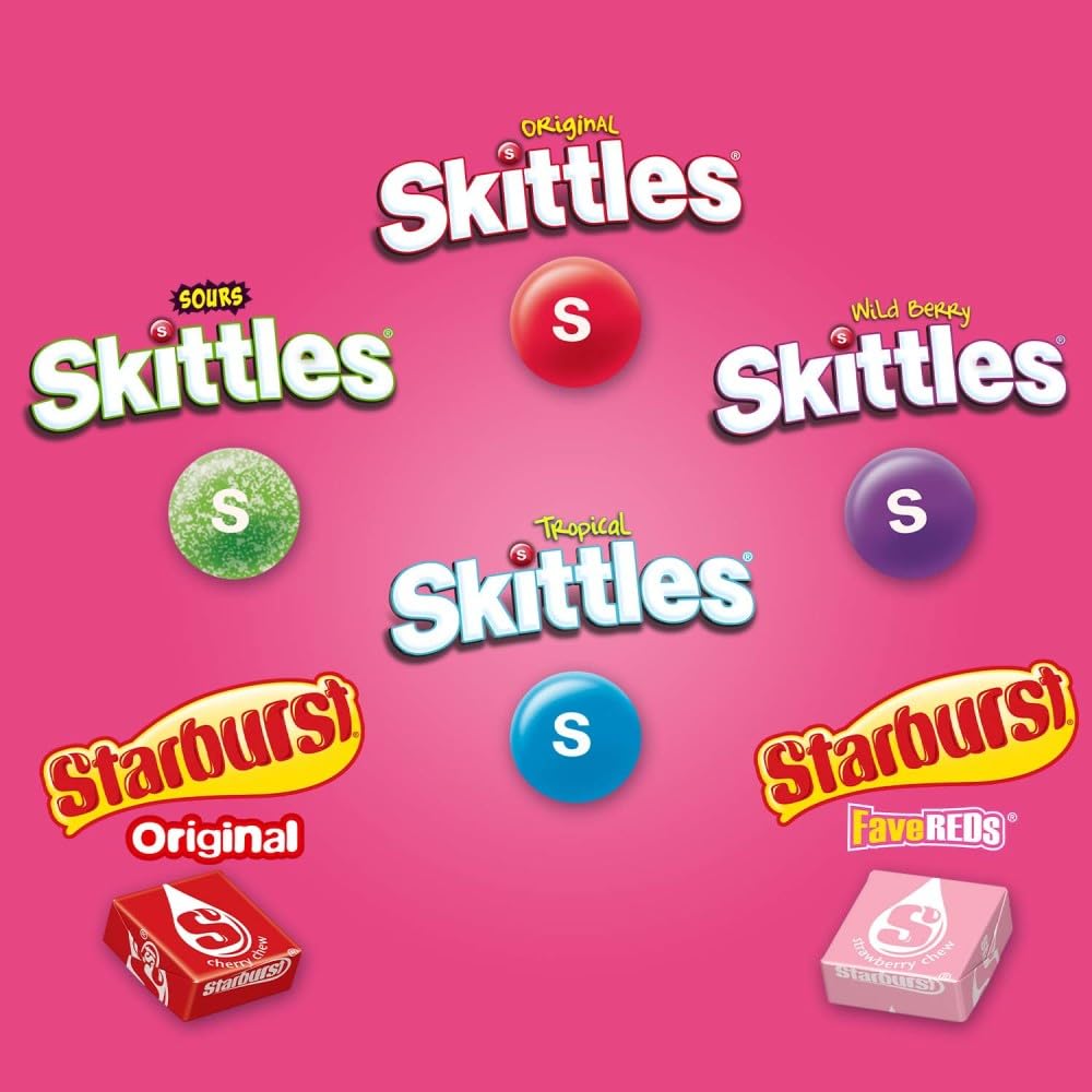 SKITTLES & STARBURST Assorted Candy Variety Pack Bulk Box 18 Count 37.05 oz | Everyday snacking, snack box, mix candy assortment bulk candy fruity candies bulk box for fundraising, snacking, road trips