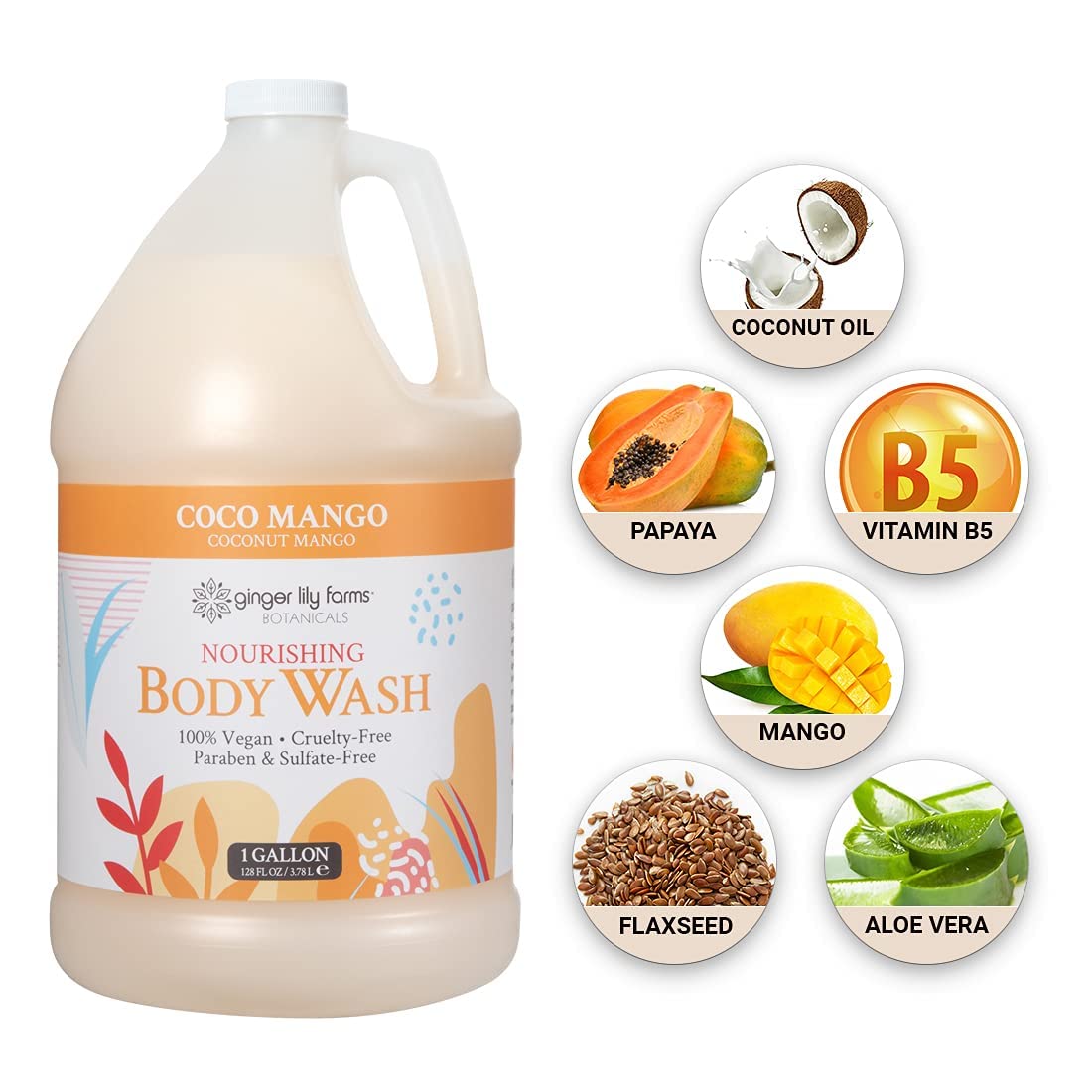 Ginger Lily Farms 1 gal Nourishing Body Wash, Citrus Blend Scent | for Hands, Body & Hair, Moisturizing Wash, Salon Wash, Spa Cleanser, Salon & Spa Essentials, Manicure & Pedicure Supplies