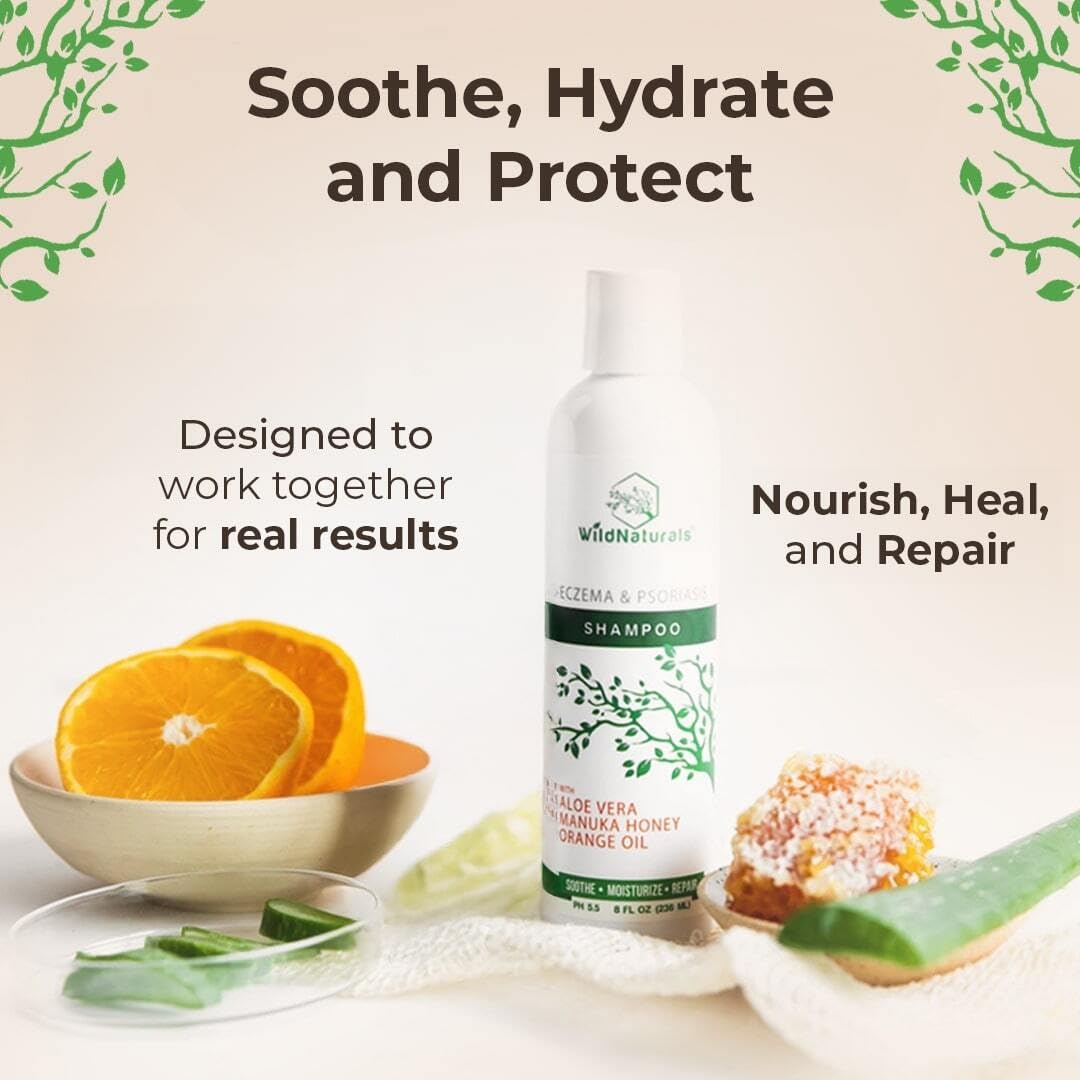 Wild Naturals Eczema & Psoriasis Shampoo – Anti-Dandruff Relief for Dry, Itchy Scalp – Hypoallergenic, Fragrance-Free Formula for Sensitive Scalp