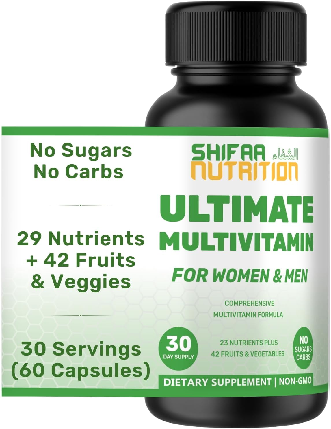 SHIFAA NUTRITION Halal Multivitamins for Women, Men & Adults, 30 Servings | Iron, Vitamin A, B6, B12, Biotin, Niacin, C, D3, E, Zinc, Calcium