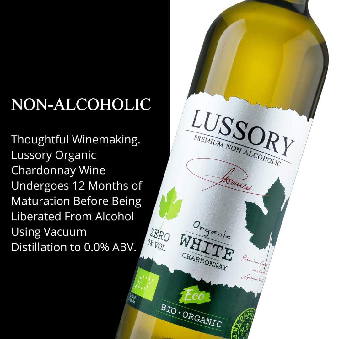 Lussory Organic Merlot Dealcoholized 0.0% Non Alcoholic Wine Red From Spain, Low Calories, Organic, Vegan (750ml, 1 Bottle)