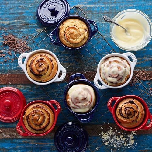 STAUB Ceramic Dutch Oven 3-piece Mini Round Cocotte, Dark Blue